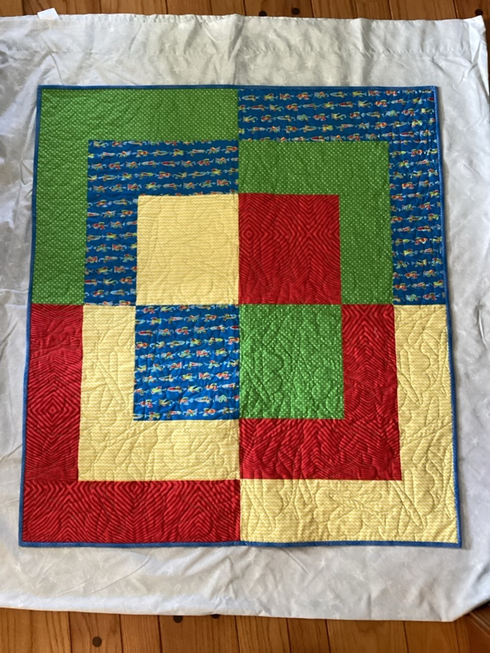 Colorful Patchwork Baby Quilt - Red, Green, Blue, Yellow
